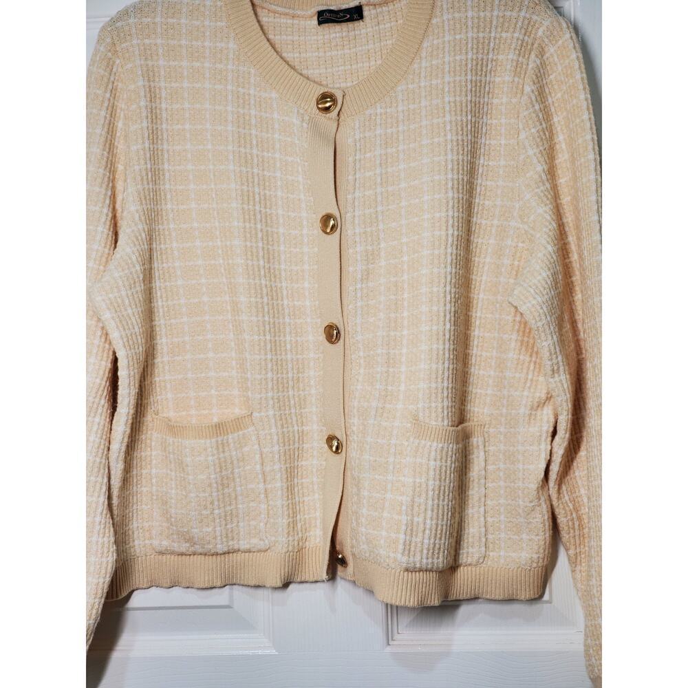 Women’s Beige Button-Front Cardigan Sweater – Textured Grid Pattern – Size XL - Picture 2 of 12